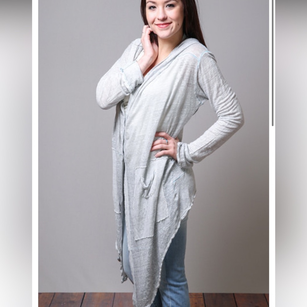 Johnny Was Linen Juniper Hoodie Pete & Greta Gray Asymmetrical Cardigan Size S